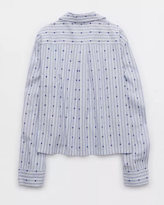 Aerie Off-Duty Poplin Tie Front Pajama Shirt Ocean Sky - Image 5