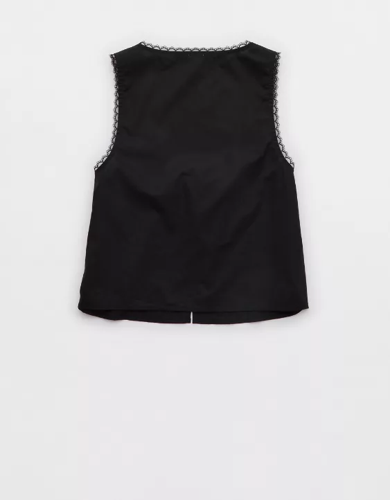 Aerie Off-Duty Poplin Tie Front Tank Top True Black - Image 4