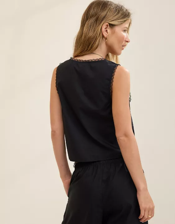 Aerie Off-Duty Poplin Tie Front Tank Top True Black - Image 2