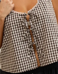 Aerie Off-Duty Poplin Tie Front Tank Top Deep Earth