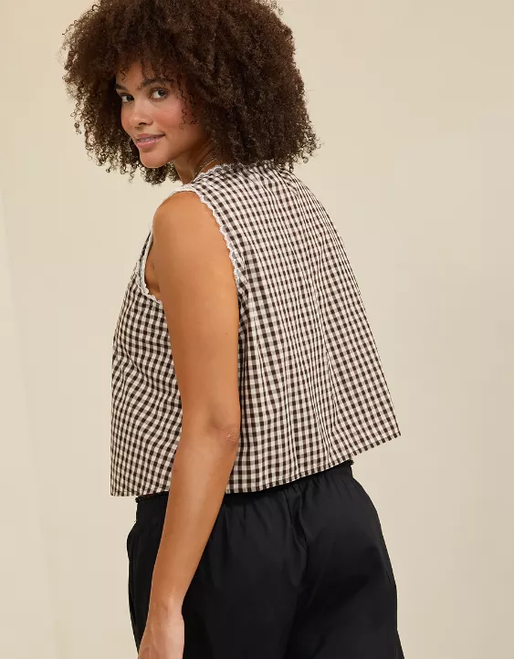 Aerie Off-Duty Poplin Tie Front Tank Top Deep Earth - Image 5