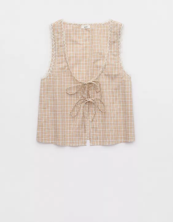 Aerie Off-Duty Poplin Tie Front Tank Top Koko Brown - Image 3