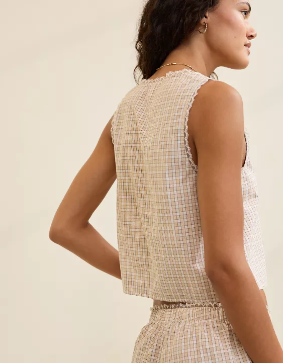 Aerie Off-Duty Poplin Tie Front Tank Top Koko Brown - Image 2