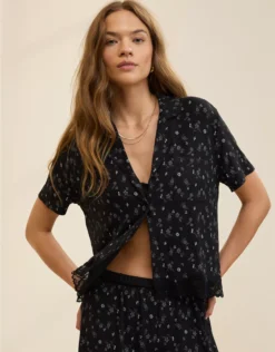 Aerie Real Soft® Ribbed Pajama Shirt Shell Gray