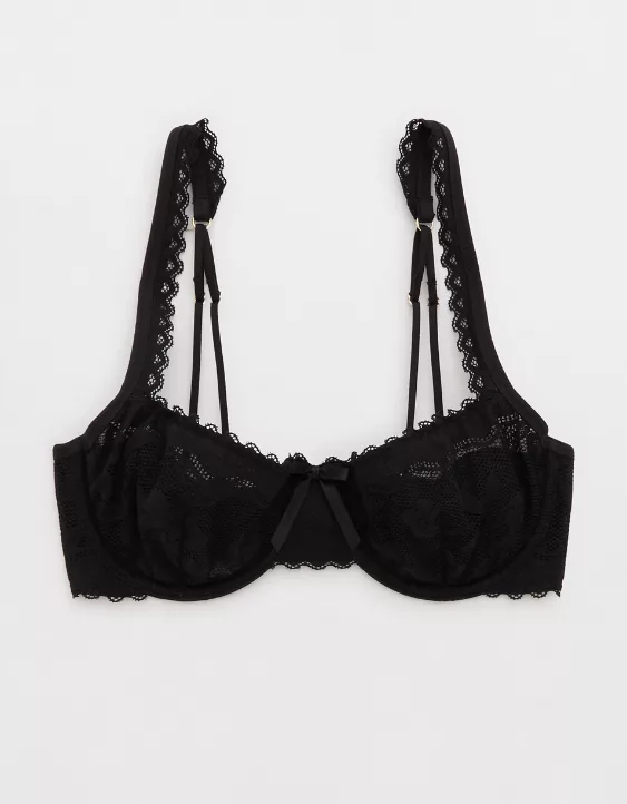 Aerie Show Off Feeling Femme Lace Unlined Balconette Bra True Black - Image 3
