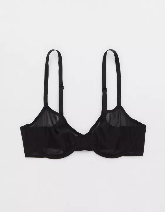 Aerie SMOOTHEZ Mesh Unlined Bra True Black - Image 3