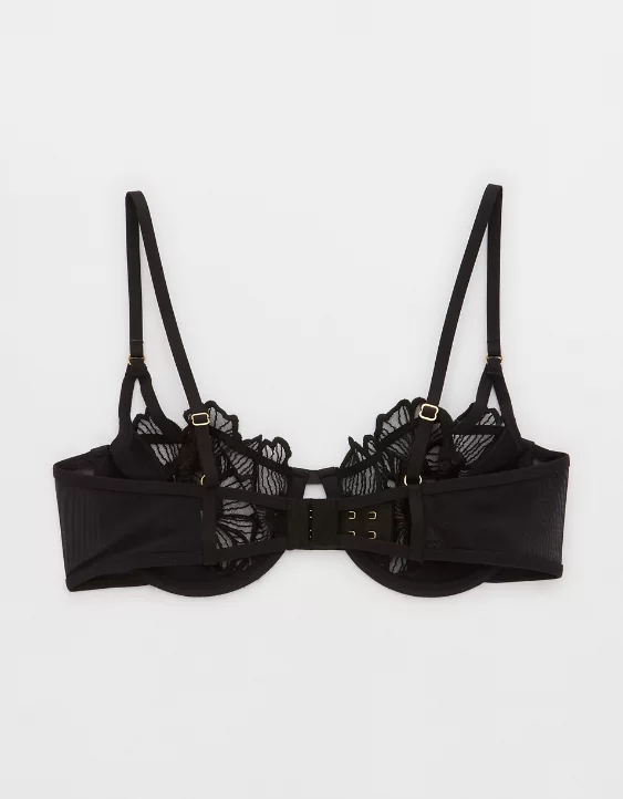 Aerie Show Off Embroidery Unlined Bra True Black - Image 4