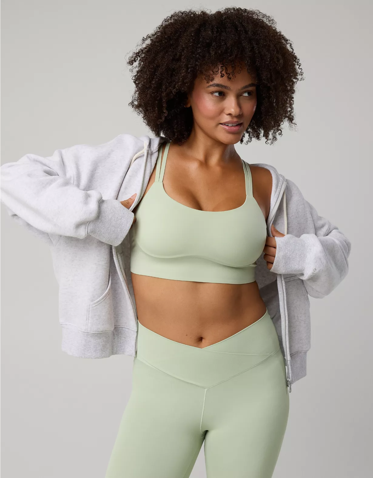 OFFLINE By Aerie Real Me Hold Up! Layered Sports Bra Dusty Sage