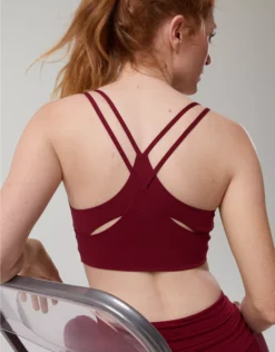 OFFLINE By Aerie Real Me Hold Up! Layered Sports Bra Deep Cherry