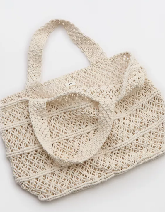 Aerie Jumbo Crochet Tote Bag Natural - Image 3