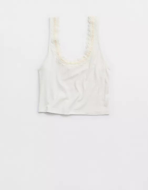 Aerie Superchill Cotton Rib Lace Tank Top Soft Muslin - Image 3