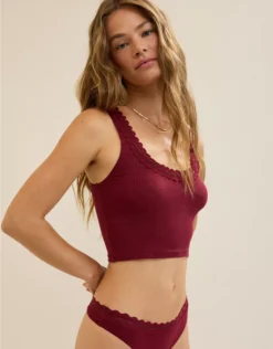 Aerie Superchill Cotton Rib Lace Tank Top Deep Cherry