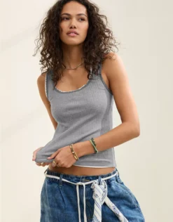 Aerie Ribbed Scoop Neck Tank Top Dark Heather Gray