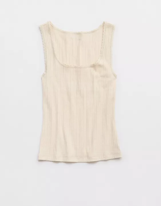 Aerie Ribbed Scoop Neck Tank Top Heather Frost - Image 3