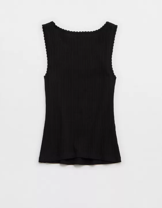 Aerie Ribbed Scoop Neck Tank Top True Black - Image 4