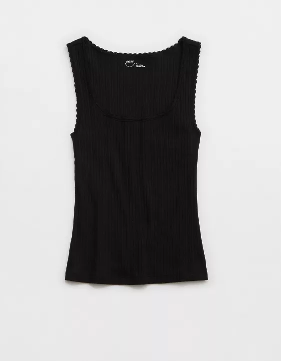 Aerie Ribbed Scoop Neck Tank Top True Black - Image 3