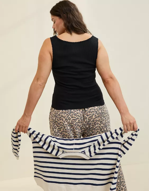 Aerie Ribbed Scoop Neck Tank Top True Black - Image 2