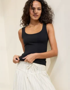 Aerie Double Scoop Neck Tank Top True Black