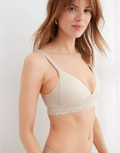 Aerie Sunnie Bloom Lace Wireless Lightly Lined Bra Vintage Vanilla