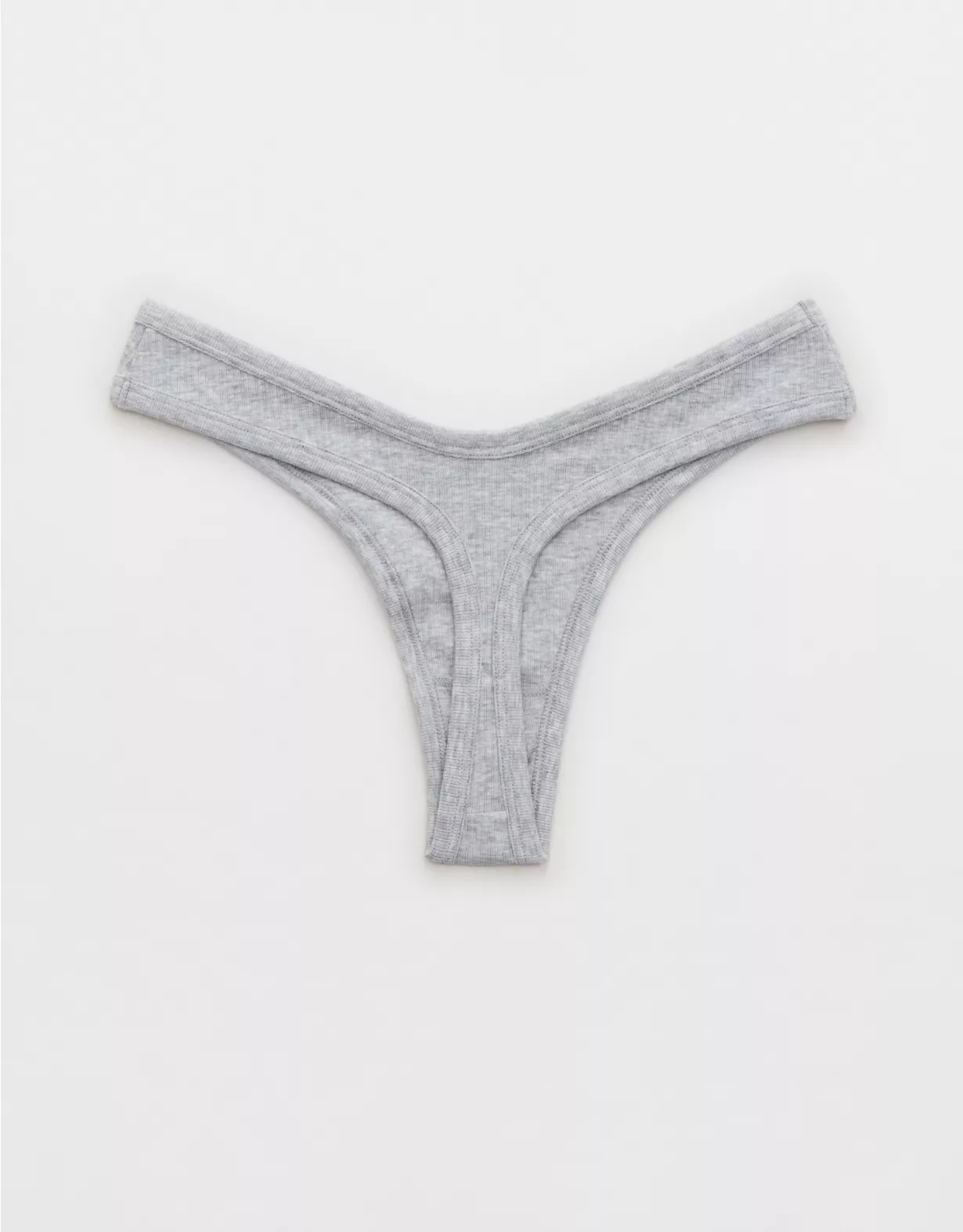 Aerie Superchill Cotton Rib Thong Underwear Medium Heather Gray - Image 2