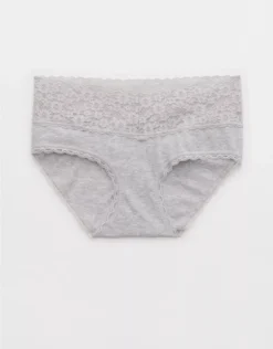 Aerie Superchill Vintage Lace Cotton Boybrief Underwear Medium Heather Gray