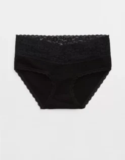 Aerie Superchill Vintage Lace Cotton Boybrief Underwear True Black