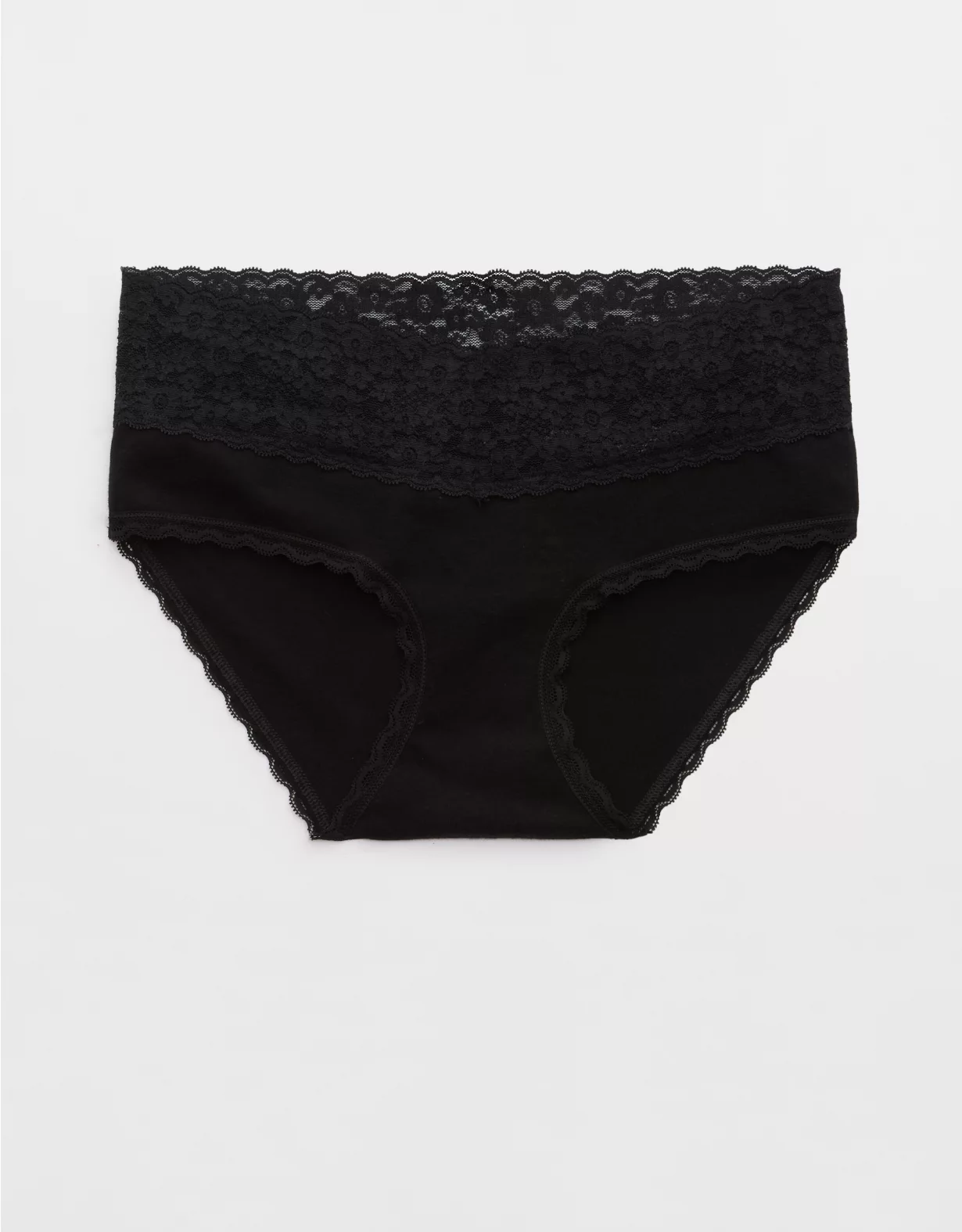 Aerie Superchill Vintage Lace Cotton Boybrief Underwear True Black