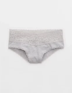 Aerie Superchill Vintage Lace Cotton Cheeky Underwear Medium Heather Gray
