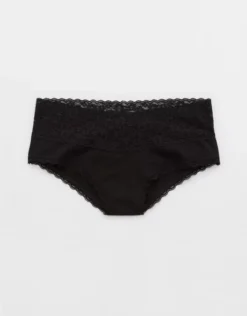 Aerie Superchill Vintage Lace Cotton Cheeky Underwear True Black