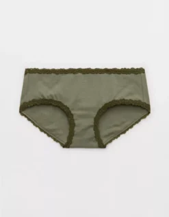 Aerie Superchill Cotton Lace Boybrief Underwear Olive Fun