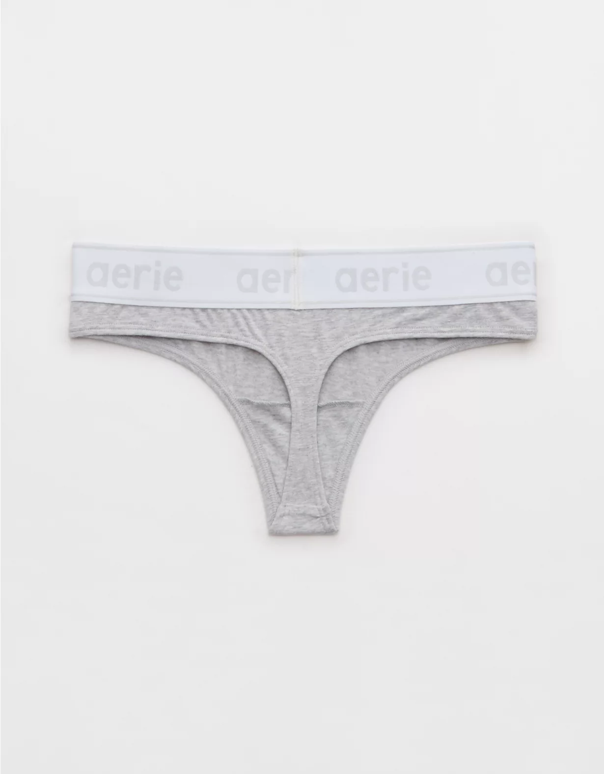 Aerie Superchill Cotton Logo Thong Underwear Medium Heather Gray - Image 2