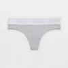 Aerie Superchill Cotton Logo Thong Underwear Medium Heather Gray