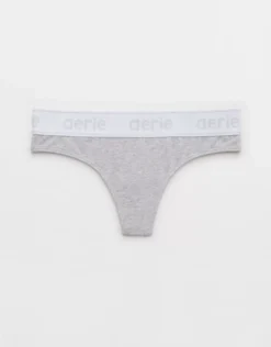 Aerie Superchill Cotton Logo Thong Underwear Medium Heather Gray