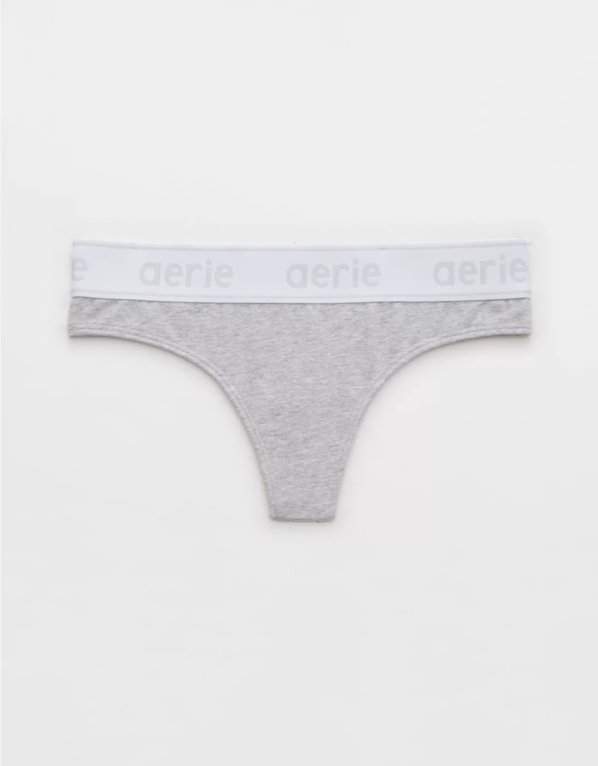 Aerie Superchill Cotton Logo Thong Underwear Medium Heather Gray