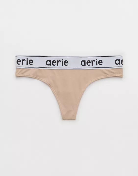Aerie Superchill Cotton Logo Thong Underwear Stone Harbor - Image 2