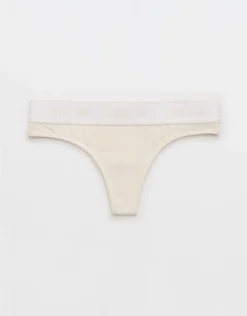 Aerie Superchill Cotton Logo Thong Underwear Heather Frost