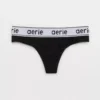 Aerie Superchill Cotton Logo Thong Underwear True Black