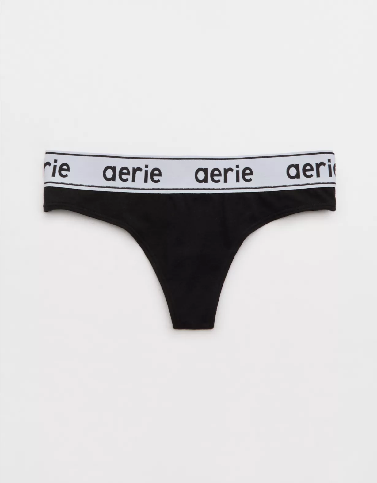 Aerie Superchill Cotton Logo Thong Underwear True Black