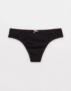Aerie Superchill Pointelle Thong Underwear True Black