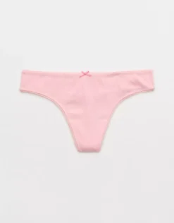 Aerie Superchill Pointelle Thong Underwear Club Pink