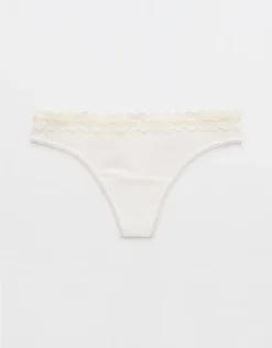 Aerie Superchill Cotton Rib Lace Thong Underwear Soft Muslin