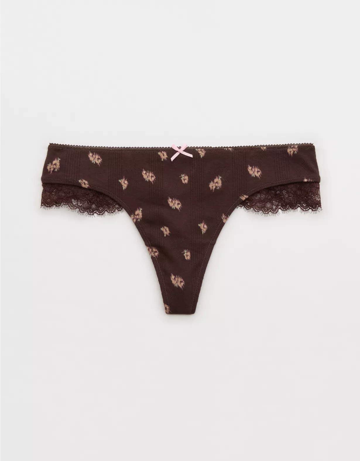 Aerie Superchill Pointelle Thong Underwear Deep Earth