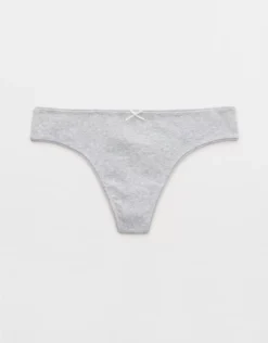 Aerie Superchill Pointelle Thong Underwear Medium Heather Gray