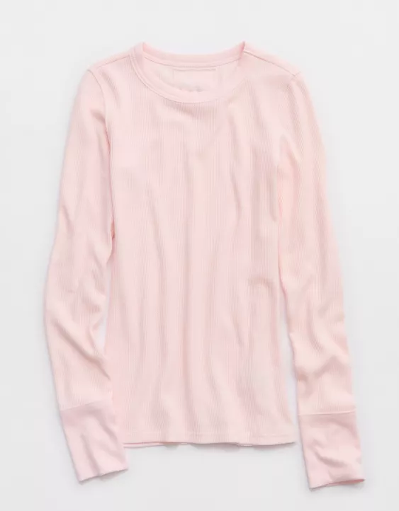 Aerie Essential Crew Layering T-Shirt Ballet Pink - Image 3