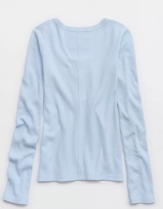 Aerie Essential Henley Layering T-Shirt Eyelet Blue - Image 4