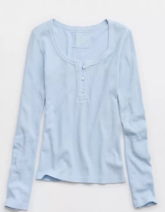 Aerie Essential Henley Layering T-Shirt Eyelet Blue - Image 3