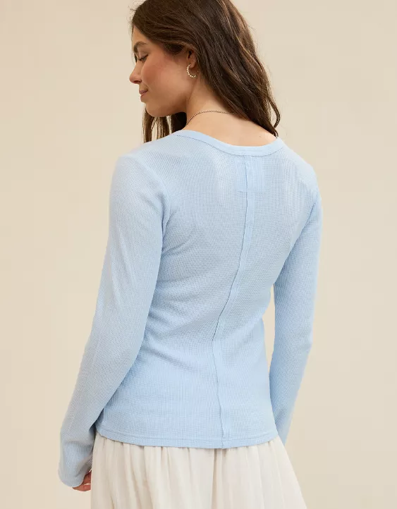 Aerie Essential Henley Layering T-Shirt Eyelet Blue - Image 2