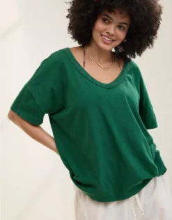 Aerie Oversized V-Neck Boyfriend T-Shirt Dark Algae