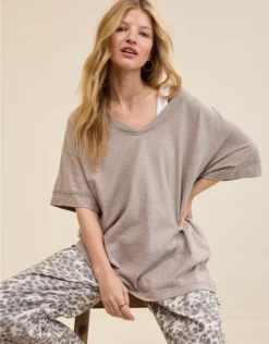 Aerie Voop Oversized Boyfriend T-Shirt Heathered Taupe