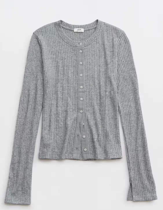 Aerie Cardigan T-Shirt Dark Heather Gray - Image 3